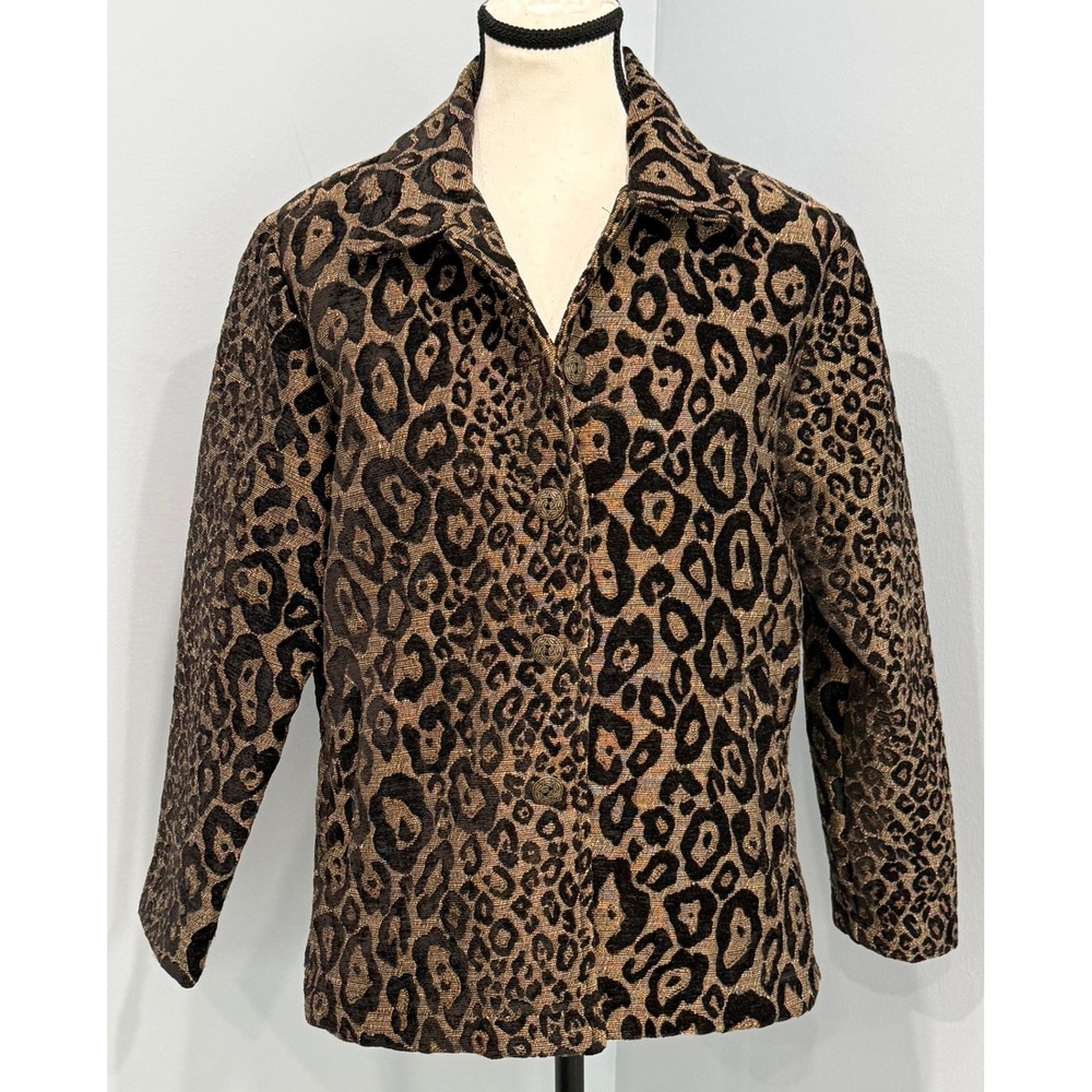Vintage 90's ELCC Leopard Print Jacquard Tapestry Chore Coat Size Petite Small